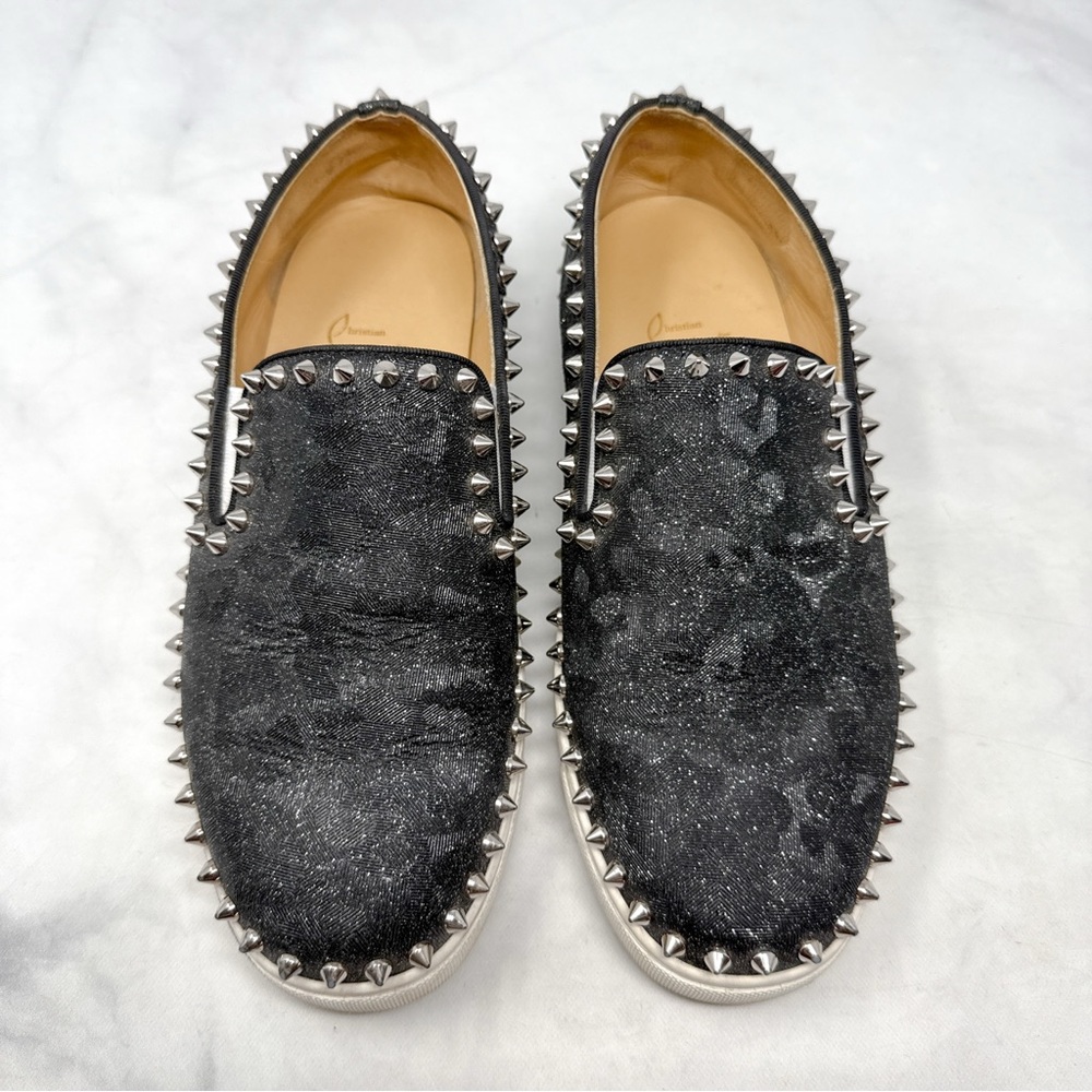 Christian Louboutin Pik Boat Studded Camo Leather Slip On Flat Sneaker Shoes 38 - Picture 3 of 14